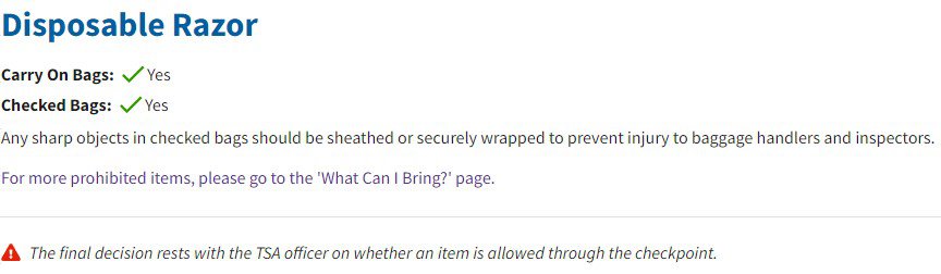 Disposable Razors TSA